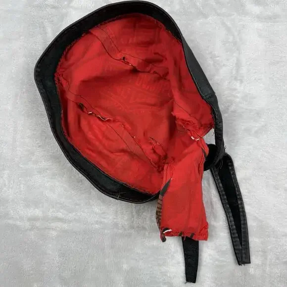 VTG Harley Davidson Red Do Rag Bandana Headwrap Leather Trim Motorcycle Gear Y2K - Picture 3 of 11